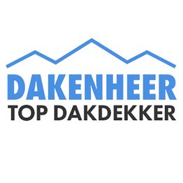 Logo met blauwe daken en tekst "DAKENHEER TOP DAKDEKKER".