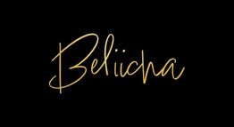 Goldener Schriftzug "Beliicha" auf schwarzem Hintergrund.