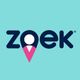 Logo with the text "Zoek" in dark blue on a light blue background.