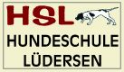 Logo der Hundeschule Lüdersen mit einem abgebildeten Jagdhund und dem Schriftzug "HSL".