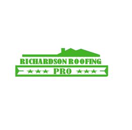 Green logo for Richardson Roofing Pro with roof silhouette and stars.