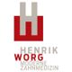 Logo mit großem H und dem Text: Henrik Worg Moderne Zahnmedizin in Rot und Grau.