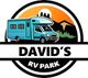 Logo of an RV with mountains and sunset, text reads "David's RV Park".