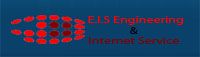 Logo mit roten Kreisen und Text: "E.I.S Engineering & Internet Service" auf blauem Hintergrund.