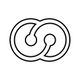 Schwarz-weißes Symbol mit zwei ineinander verschlungenen Kreisen auf weißem Hintergrund.