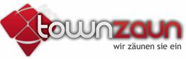 Logo mit dem Text "townzaun" in Grau und Rot, darunter "wir zäunen sie ein".