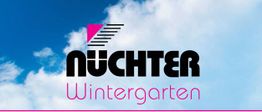 'Nüchter Wintergarten' Logo vor blauem Himmel mit Wolken.