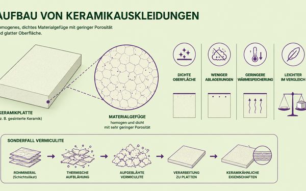 Eine grafische Abbildung vom Aufbau einer Keramikauskleidung.