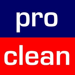 Blau-rotes Logo mit weißem Text: oben "pro", unten "clean".