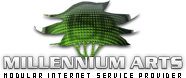 Logo mit grünem Baum und Text: "MILLENNIUM ARTS, Modular Internet Service Provider".