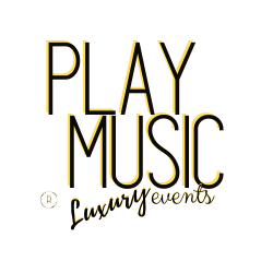 Logo con testo giallo "PLAY MUSIC Luxury Events" su sfondo nero.