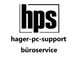 Schwarz-weißes Logo mit den Buchstaben "hps" und Text: hager-pc-support büroservice.
