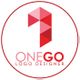 Red and pink geometric "1" with "ONEGO Logo Designer" text inside a red circle.