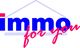 Logo mit Text: "immo for you" in Blau und Pink, mit Hausdach-Symbol darüber.