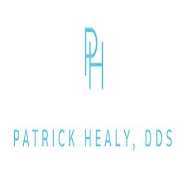 PH logo above the text "Patrick Healy, DDS" in blue on a white background.