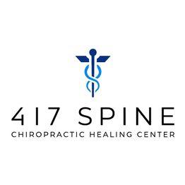 417 Spine Chiropractic Healing Center logo with spine and wings symbol in blue.