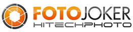 Logo von Fotojoker Hitechphoto mit Kamera-Verschlussmotiv und orangener Schrift.