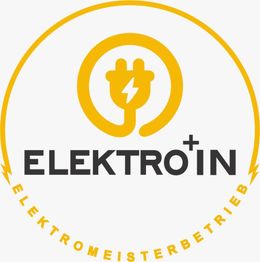 Gelbes Logo mit Stecker und Blitzsymbol, Text: "ELEKTRO-IN, ELEKTROMEISTERBETRIEB" in Schwarz.
