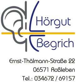 Logo von Hörgut Begrich mit Adresse und Telefonnummer darunter.
