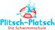 Ein Kind schwimmt über einem Rettungsring, Text: Plitsch-Platsch, Die Schwimmschule.