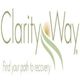 Logo of "Clarity Way" with the slogan "Find your path to recovery" and a green path graphic.