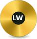 Goldene Schallplatte mit schwarzem Zentrum, darauf die weißen Buchstaben "LW".
