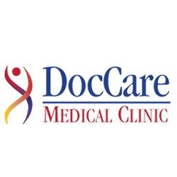 Logo of DocCare Medical Clinic with a stylized person icon in red, blue, and yellow.