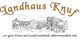 Logo mit "Landhaus Knuf" und Zeichnung des Gebäudes, Text: "...wo gutes Essen und Gastfreundschaft selbstverständlich sind".