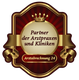 Wappen mit Krone, Text: "Partner der Arztpraxen und Kliniken, Arztabrechnung 24".