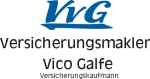 Logo mit Schriftzug: "VVG Versicherungsmakler Vico Galfe - Versicherungskaufmann".