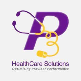 Purple "P" logo with a stethoscope. Text: "HealthCare Solutions – Optimizing Provider Performance."
