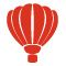 Rotes Symbol eines Heißluftballons auf weißem Hintergrund.