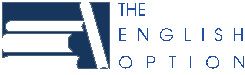 Logo mit stilisierten Büchern und Text "The English Option" in einem minimalistischen Design.