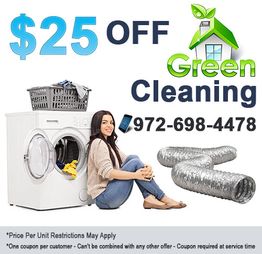 $25 off cleaning service ad with washing machine and woman. Phone: 972-698-4478.