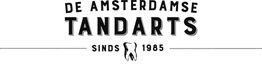 Logo van "De Amsterdamse Tandarts", inclusief een tandafbeelding en de tekst "Sinds 1985".