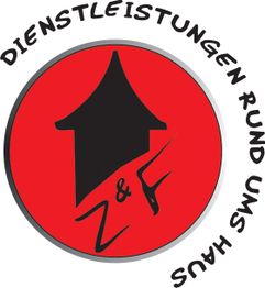 Rotes Logo mit einem schwarzen Haus und "Z & F". Text: "Dienstleistungen rund ums Haus".
