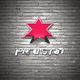 A red star logo and stylized text "PROSTO" on a gray brick wall background.