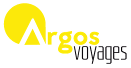 Logo de "Argos voyages" avec un soleil jaune et un A stylisé.