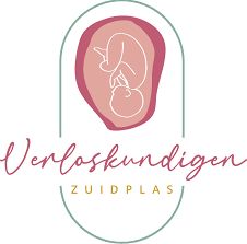 Logo van Verloskundigen Zuidplas met een tekening van een foetus in roze tinten.