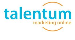 Logo de "Talentum marketing online" con texto azul y naranja.
