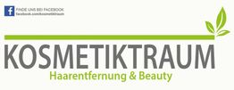 Kosmetiktraum Logo mit Schriftzug "Haarentfernung & Beauty" und Facebook-Info links oben.