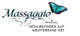 Logo von Massaggio mit einem blauen Schmetterling darüber, Text: "Wohlbefinden auf mediterrane Art".