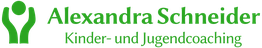 Logo von Alexandra Schneider, Kinder- und Jugendcoaching, mit grünem Symbol einer offenen Umarmung.