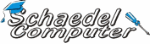 Schriftzug "Schaedel Computer" mit Doktorhut und Schraubendreher als Dekoration.
