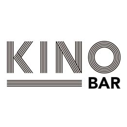 Texto "KINO BAR" com linhas paralelas formando as letras em estilo moderno. Fundo branco.