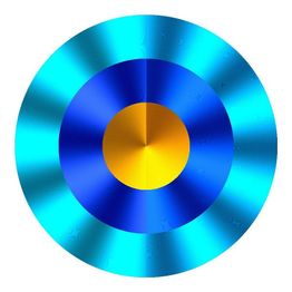 Buntes, konzentrisches Kreisdiagramm mit orange, blauen und türkisen Ringen auf weißem Hintergrund.