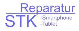 Text: "Reparatur STK - Smartphone - Tablet" in lila Schrift auf weißem Hintergrund.