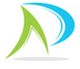 Logo astratto con forme curve verde e blu su sfondo bianco.