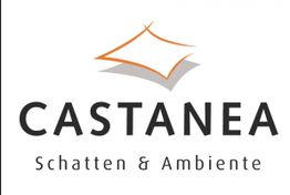 Logo mit einem geometrischen Element über dem Text "CASTANEA Schatten & Ambiente".