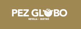 Logo del bistró "Pez Globo" de Sevilla, con fondo marrón y texto blanco.
